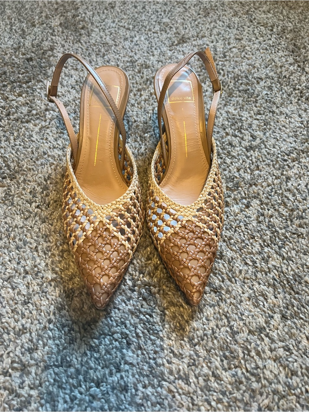 Dolce Vita Women's Tan Woven Slingback Pointed Toe Heels